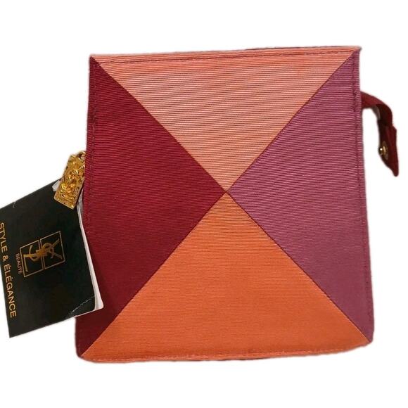 Rare Yves Saint Laurent Parfums Makeup Clutch Bag w YSL Pendent Zip Pull VINTG - Picture 5 of 16